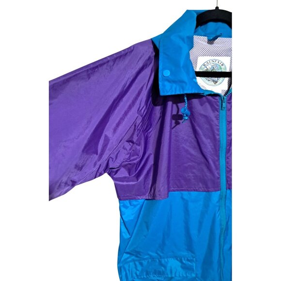 Vintage 90s Rainfair Jazzy Windbreaker Purple & Teal Hooded Jacket Size L Nylon - Picture 7 of 10